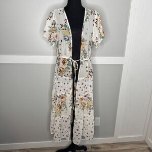 Live 4 Truth Floral Sheer Kimono Maxi Duster White Multi Size Medium